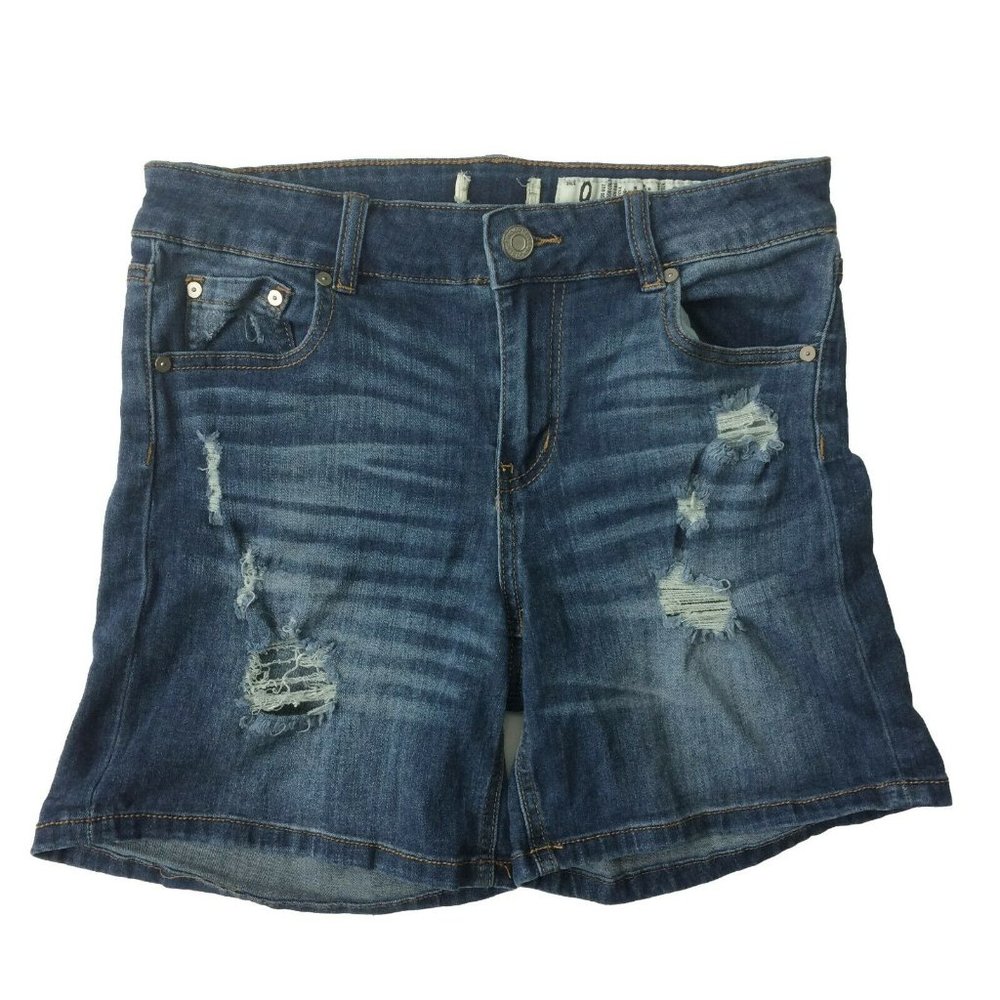 Indigo Rein Women Jean Shorts Size 5 Distressed Mid Rise Denim Medium Wash